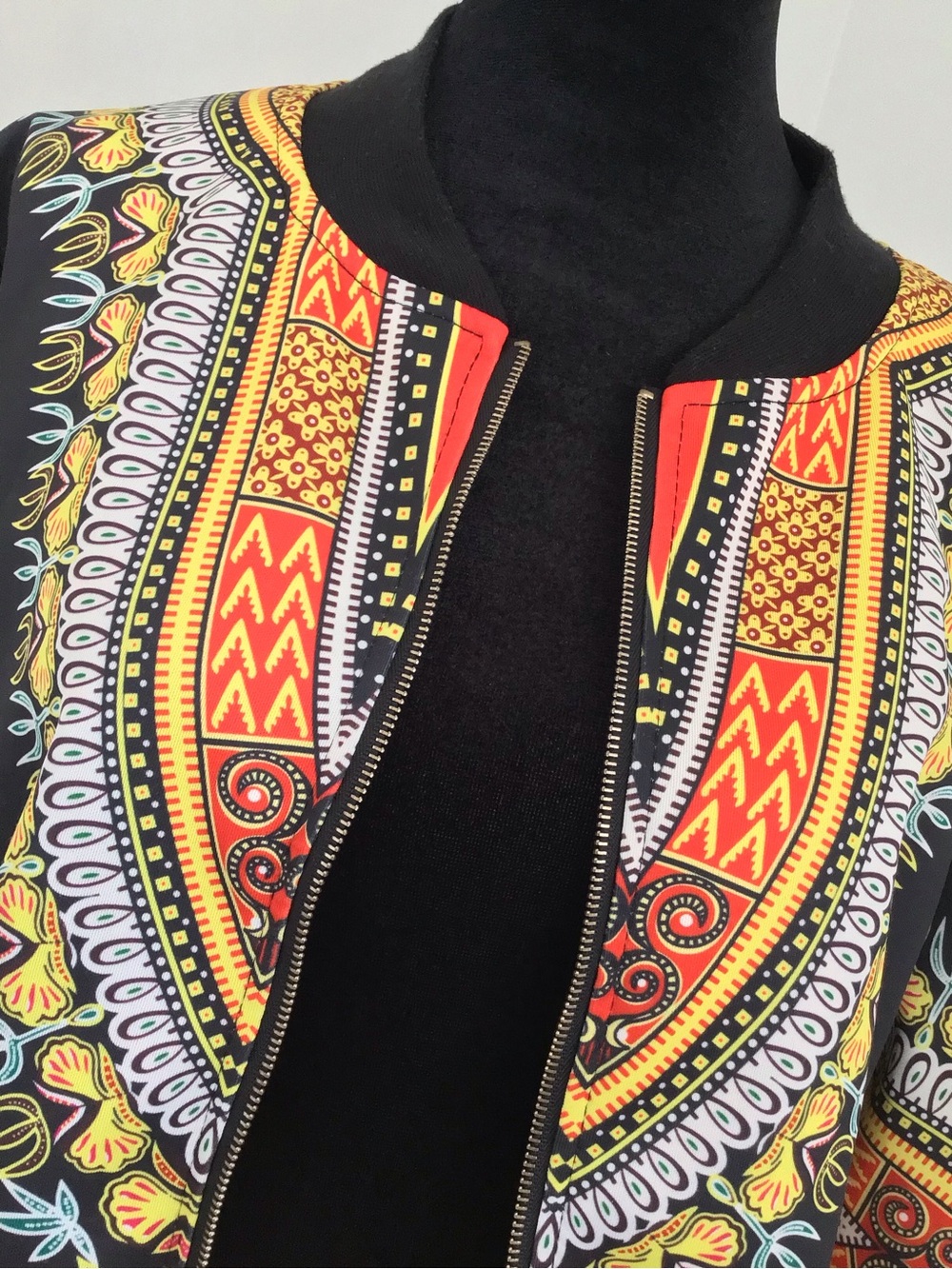 AFRICAN Multi-Color Print Women’s Bomber Jacket, size XL